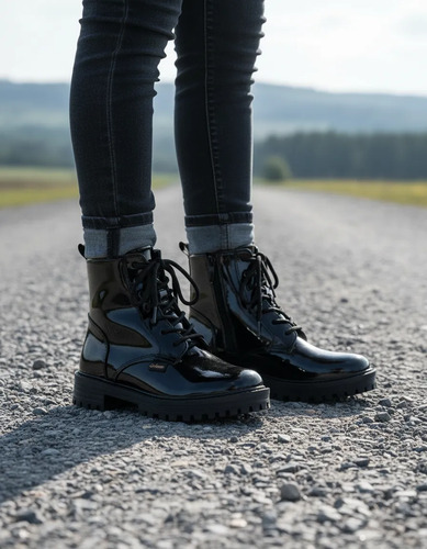 Bota Niña Casual Coloso 8144 Charol Negro Urbana 17 A 21