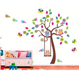 Vinilo Pared Infantiles Árbol De Búhos Wall Sticker