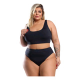 Biquíni Top Regata Plus Size Cintura Alta Em Poliamida 46/52