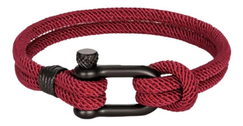 Pulsera Nautica Para Hombre Mujer Grillete Hilo Milan Acero Color Vino/grillete Negro Largo 21 Cm