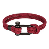 Pulsera Nautica Para Hombre Mujer Grillete Hilo Milan Acero Color Vino/grillete Negro Largo 21 Cm