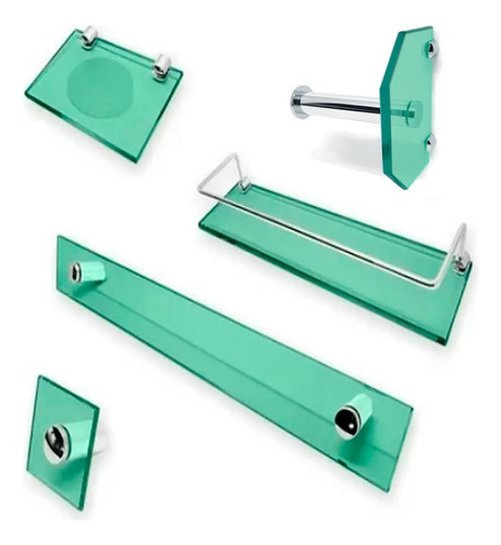 Kit De Acessorios Lavabo Banheiro Inox Vidro Verde Completo