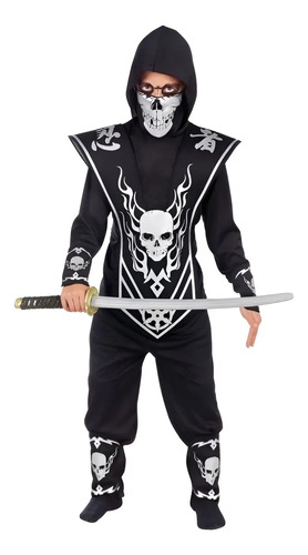 Disfraz Ninja Skull Negro Y Plateado Halloween Niño