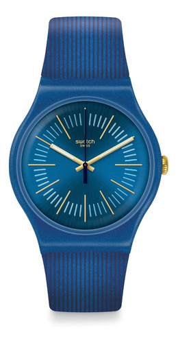 Reloj Swatch Azul Y Detalles Dorados. Suon143. Agente Of.