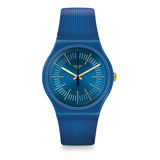 Reloj Swatch Azul Y Detalles Dorados. Suon143. Agente Of.