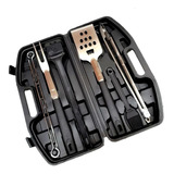 Kit  Estuche Portatil C/10 Utensilios Para Asar Acero Inox