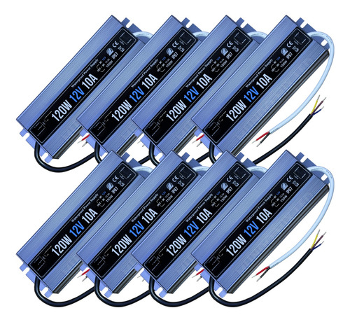 08pçs Fonte Blindada Prova Dagua Para Led 12v 10a 120w Ip67 