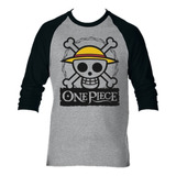 Camiseta One Piece Calavera Logo Manga Larga Camibuso Gris