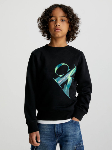 Sudadera Negra Para Niño Con Logo Estampado Calvin Klein