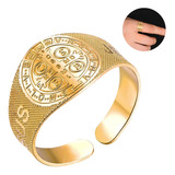 Anillo San Benito Color Oro Acero Inoxidable Hombre Y Mujer