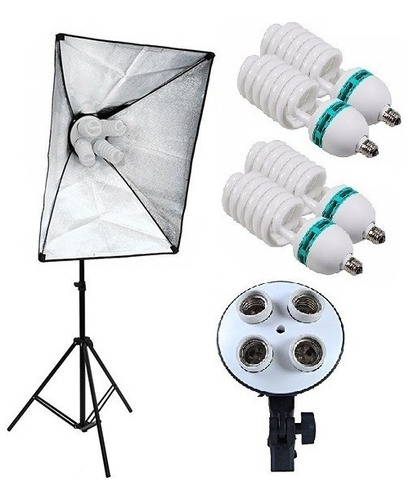 Kit 1 Softbox E27 Quadruplo Tripé 4 Lampadas 220v