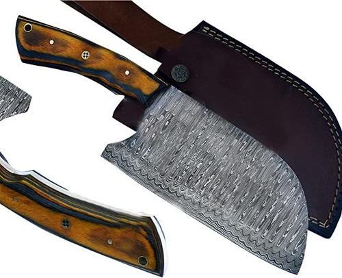 Cuchillo De Chef Serbio De Acero De Damasco Forjado A Mano,