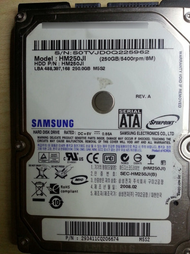 Disco Pc Samsung Hm250ji 250gb 2.5 190 - Recuperodatos