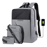 Mochila Bolsa Laptop Impermeable Anti-cortes Hombre 3 Piezas