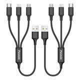 2 Cables De Cargador Multiple 3 En 1 Micro Usb Usb C Nylon