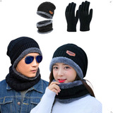 Kit Frio Touca Gorro Quentinha Forrada Grossa + Luva Lã