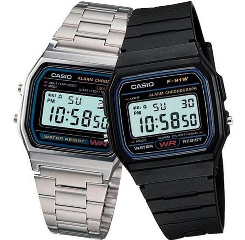 Pareja Reloj Casio Vintage F91 + A158 Acero Inoxidable