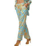 Calça Lança Perfume Estampada Wide Leg Azul Feminino