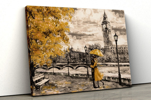 Quadro Tela Canvas Londres Flores Amarelas Aquarela Grande