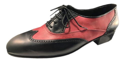 Zapato De Baile Tango Salsa Fiesta Rock Cuero Rojo Y Negro