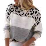 Blusa Feminina Inverno Manga Longa Tricot Animal Print