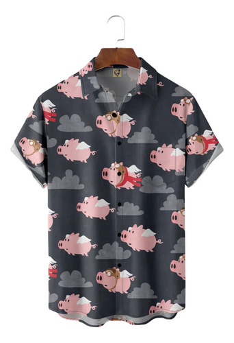 Divertida Camisa Hawaiana Unisex Con Forma De Cerdo Rosa Vol