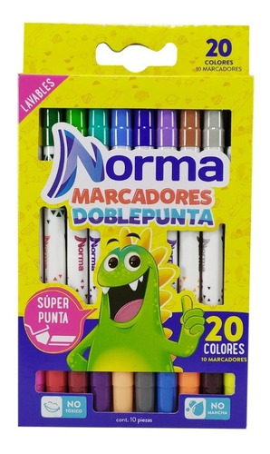 Marcadores Plumones Lavables Doble Punta X 10 Norma