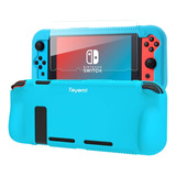 Funda De Silicona + Vidrio Templado Nintendo Switch Azul