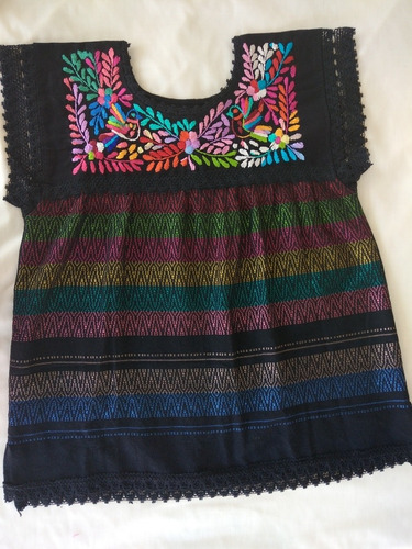 Blusa Maxicana Artesanal Oaxaqueña Telar De Pedal Bordada