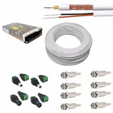 Kit Cabo Cftv 50m 4mm C./16 Conectores E Fonte -kit50c16cf5