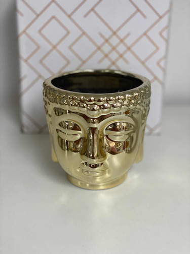 Vaso Cachepô Cabeça Buda 10cm Dourado Espelhado Porcelana