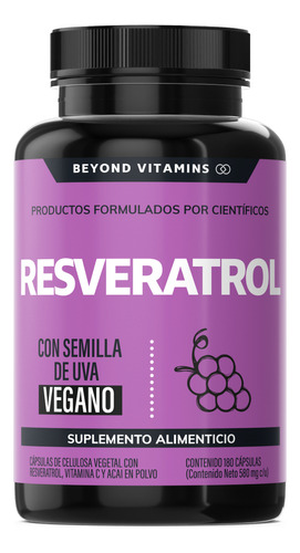 Suplemento Alimenticio Resveratrol 100% Vegano 180 Cápsulas 