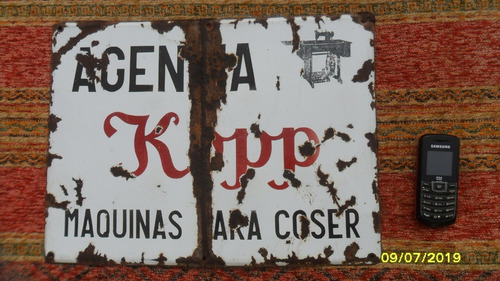 Antiguo Cartel Enlozado Maquina Coser Kopp 40 X 30cm