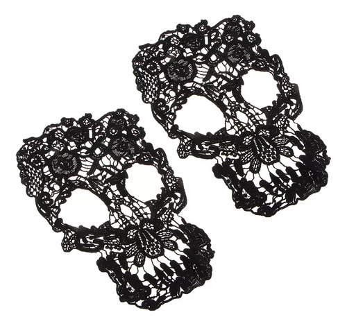 2 Peças De Apliques Black Skull Lace Patch