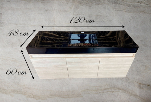 Mueble De Baño Lavabo Negro Moderno Flotante 120cm Tocador