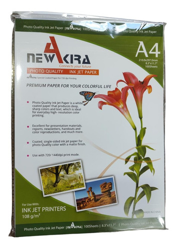 Papel Fotografico New Akira Mate 100 Hojas A4 108gr