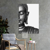 Quadro Decorativo Buda Zen Estátua Preto E Branco