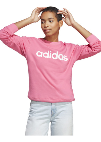 Buzo adidas Essentials Linear French Terry Mujer Moda Rosa