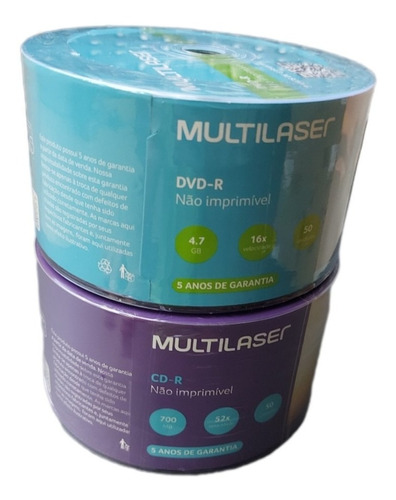 100 Dvd-r Multilaser 16x E 100 Cdr Multilaser 52x Com  Logo