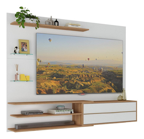 Painel P/ Tv Até 65 1 Pta E Prateleiras Multimóveis Mp1064 Cor Branco/rustic