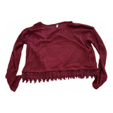 Blusa Feminina Tricô Cropped Vinho Blue Steel Tam Pp