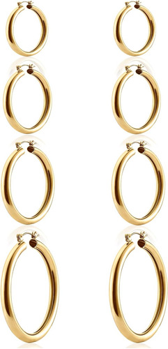 Juego De Aretes De Aro De Oro Para Mujer, 4 Pares De Joyas D