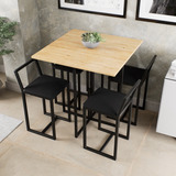 Conjunto Mesa Pinus 4 Cadeiras Peq Estofado Industrial Black