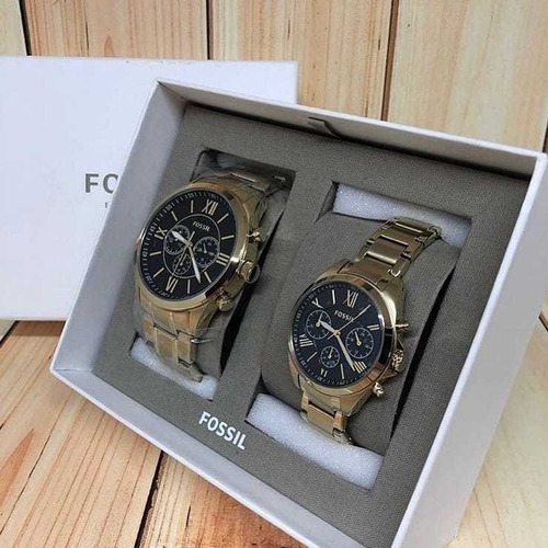 Relojes Fossil  Bq2400set Dorado Para El Y Para Ella  