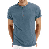 Playera Henley Casual Para Hombre Manga Corta Con Botones