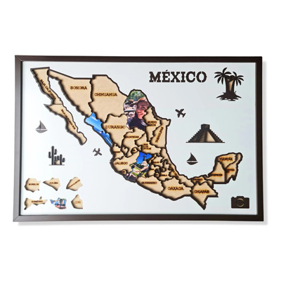 Mapa Viajero De México 60x40cm Para Fotos Con Marco Madera | Meses sin interés