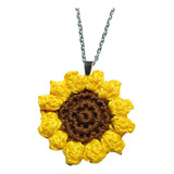 Collar Girasol Dije Tejido Crochet Cadena Acero Regalo Mujer