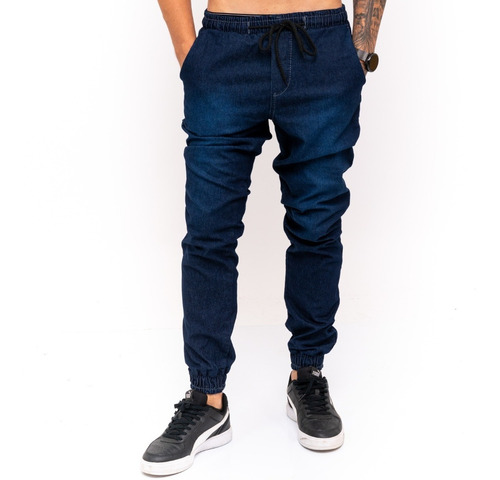 Calça Jeans Sarja Masculina Jogger Elástico Cintura E Barra