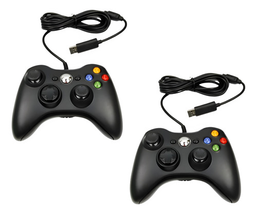 Kit 2 Controle Para Xbox 360 Pc Notebook Com Fio Joystick