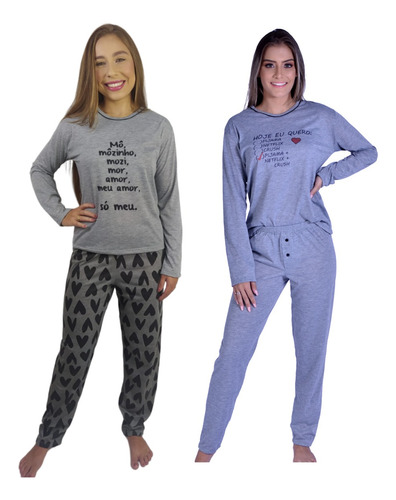 Kit 2 Pijamas Feminino Longo Malha